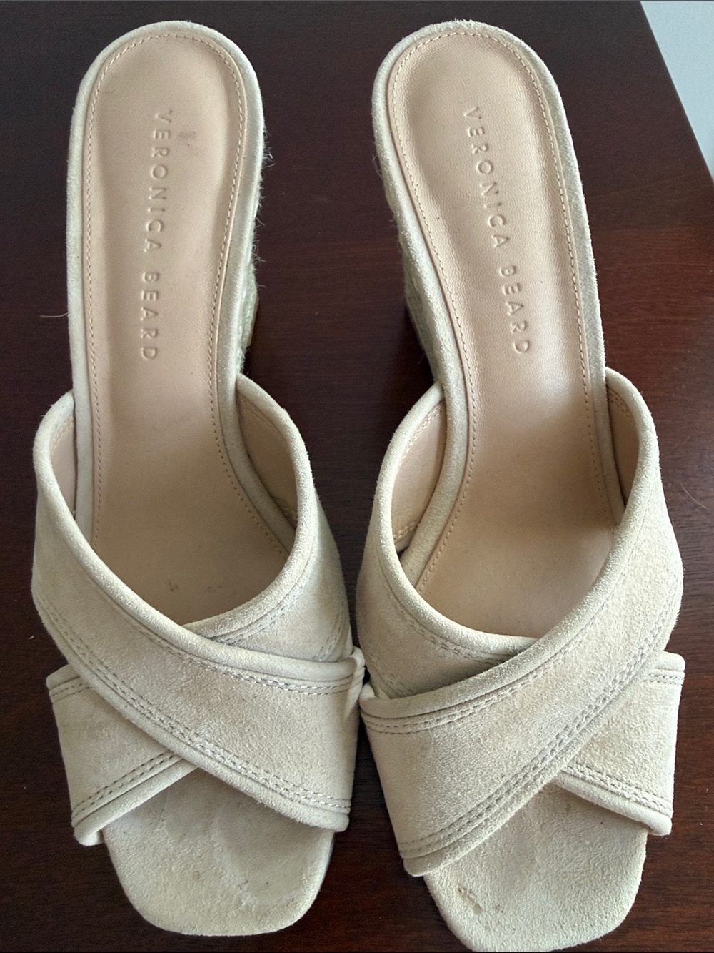 Veronica Beard Cream Suede Crisscross Slide Mules